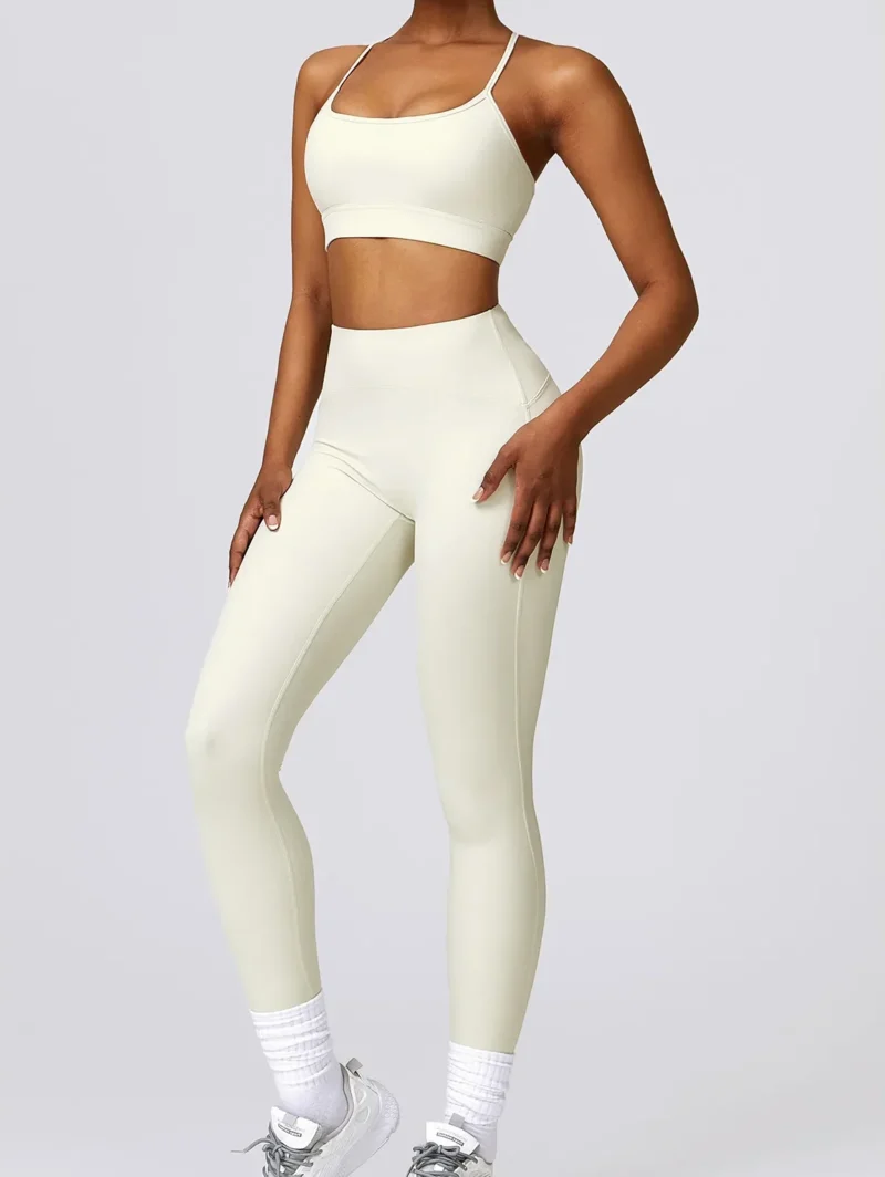 Slim & Sexy Strap Racerback Sports Bra & High-Waist Elastic Athletic Leggings - Perfect for Working Out!