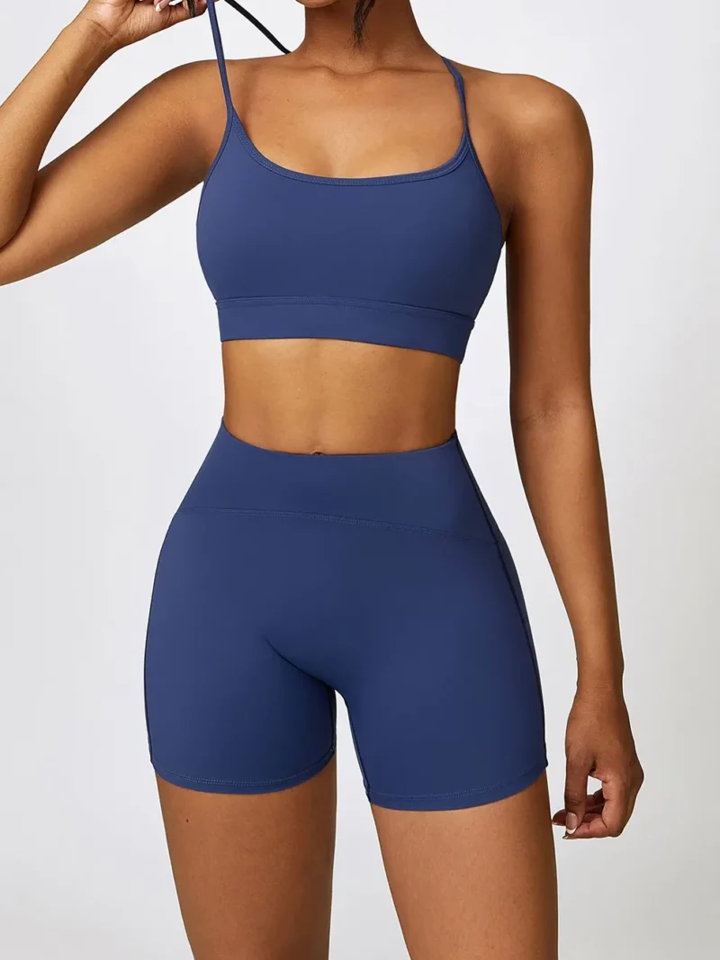 Slim, Sexy Strap Racerback Sports Bra & High-Waisted, Elastic Athletic Shorts - Perfect for Working Out & Wowing!