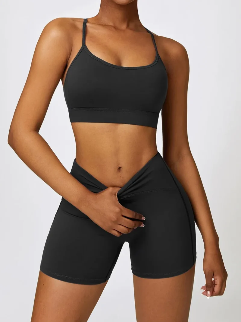 Slim and Stylish: Racerback Sports Bra and High-Waisted Elastic Athletic Shorts for a Winning Look!