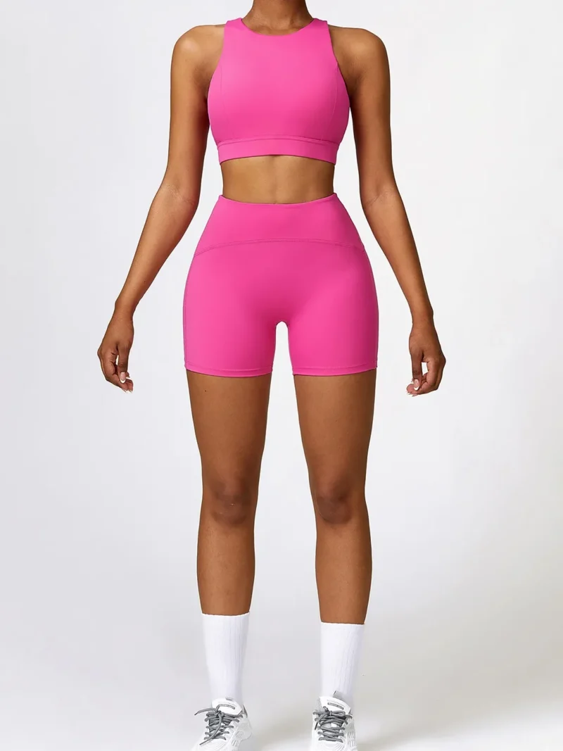 Speed Up Your Workout with this Stylish Cut-Out Racerback Athletic Bra and High-Waist Elastic Athletic Shorts Combo!