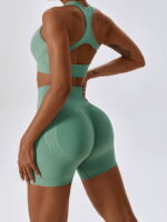 Sporty & Sexy Racerback Sports Bra & High-Waist Scrunch Butt Shorts Set - Perfect for Working Out & Lounging in Comfort & Style!