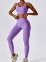 Sporty Chic Racerback Sports Bra & High-Waist Scrunch Butt Leggings Outfit Set - Perfect for Workouts & Everyday Wear!