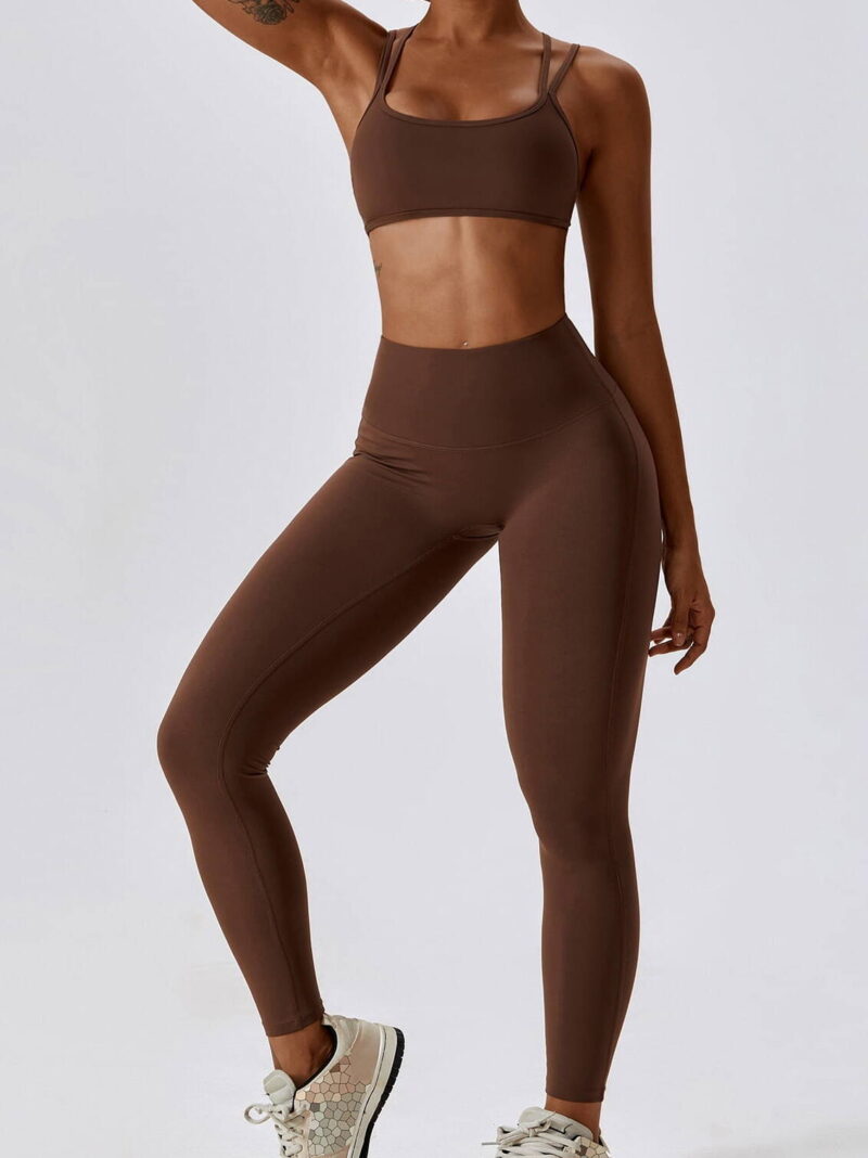 Sporty Double-Strap Cross-Back Bra & High-Rise Scrunch Butt Yoga Leggings Set - Perfect for Working Out!