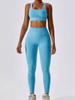Stay Fit in Style with our Racerback Sports Bra & High-Waist Scrunch Butt Leggings Set - Perfect for Working Out or Lounging Around!