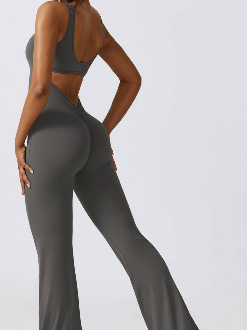 Stretchy Flare Leg Yoga Jumpsuits with Scrunchy Booty Design - Enhance Your Curves!