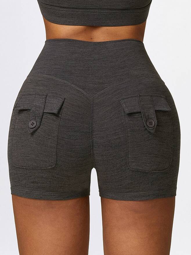 Stretchy High-Waisted Scrunch-Back Yoga Shorts with Convenient Side Pockets
