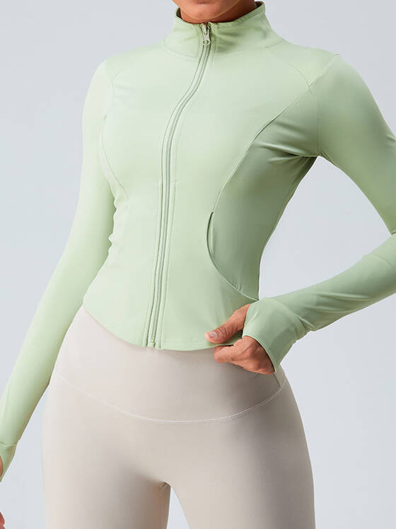 Stretchy, Zip-Front Long-Sleeve Yoga Jacket with Convenient Pocket - Perfect for Working Out or Lounging!