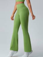 Stylish Ribbed High-Rise Yoga Flared Knit Pants with Elastic Waistband | Trendy Bell Bottom Look