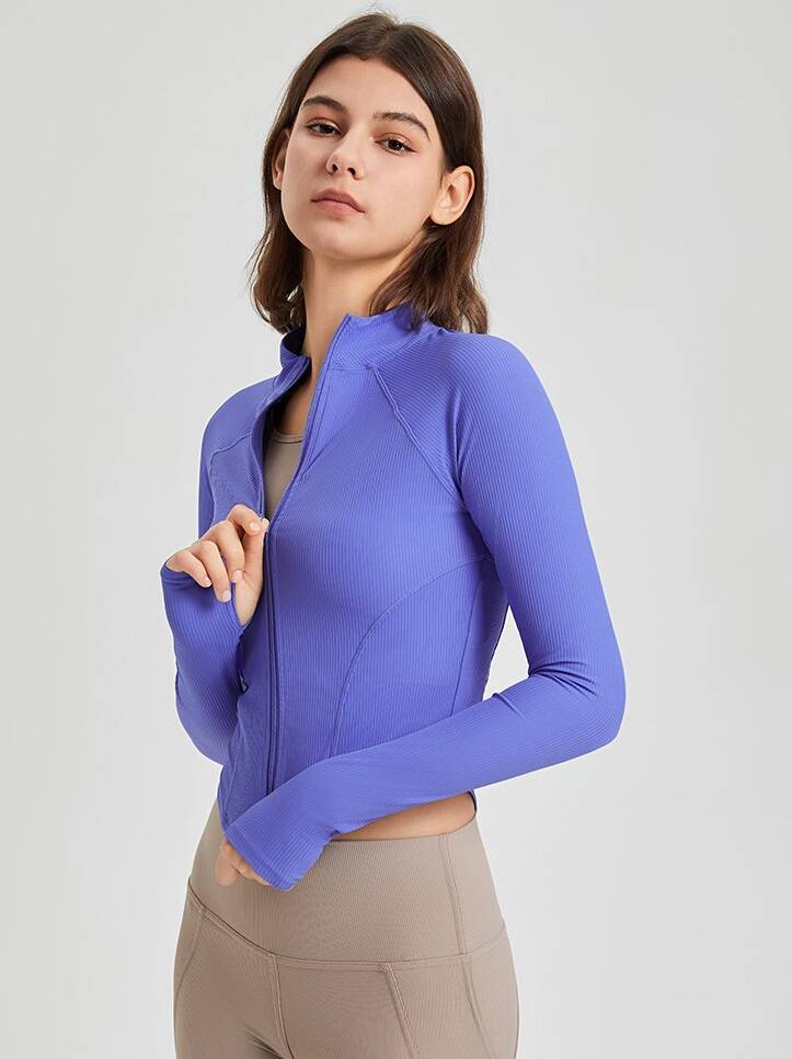 Stylish Zip-Up Yoga Cropped Jacket with Handy Thumbholes - Perfect for Your Workout!