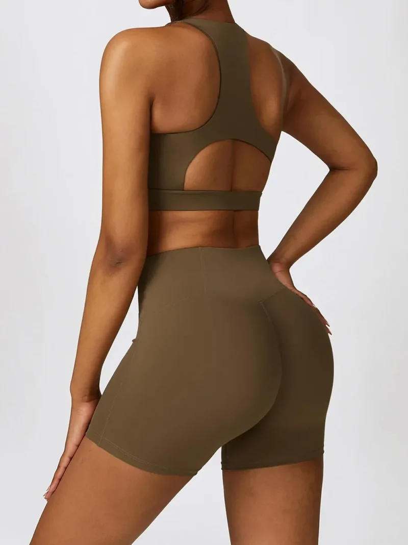 Sultry Cut-Out Racerback Sports Bra & High-Rise Elastic Athletic Shorts - Perfect for Working Out or Lounging!