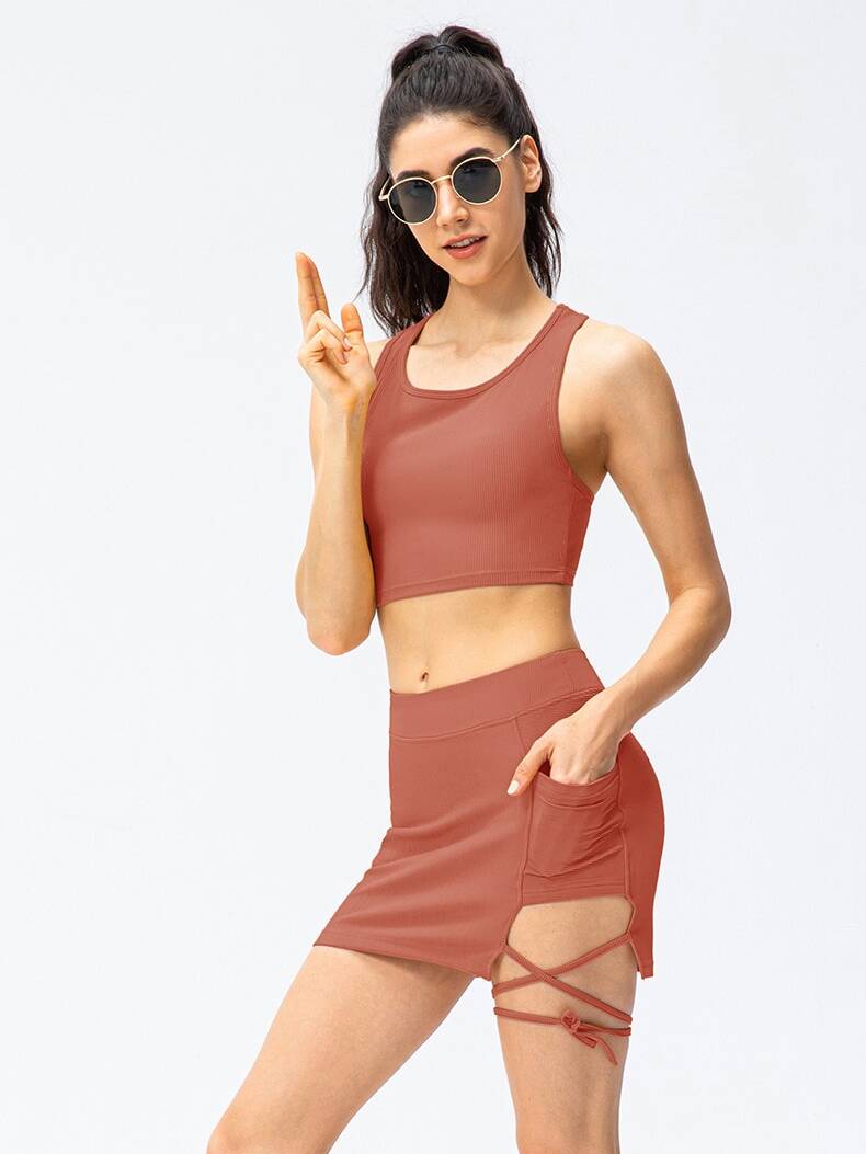 Sultry Ribbed Strappy Tennis Skirt - Flaunt Your Femininity on the Court