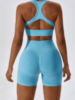 Sweat-Wicking Racerback Sports Bra & High-Waist Scrunch Butt Shorts Set for Women - Flaunt Your Curves & Feel Sexy While Working Out!