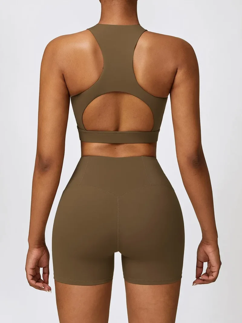 Tear Up The Track: Cut-Out Racerback Athletic Bra & High-Waist Elastic Athletic Shorts - For The Fierce Athlete!