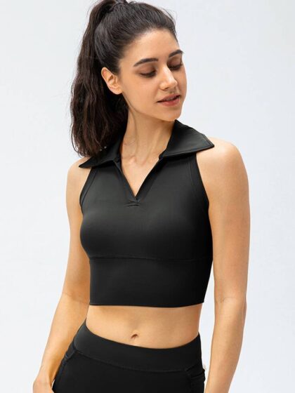 Tennis Sports Crop Top with a V-Neck Collar