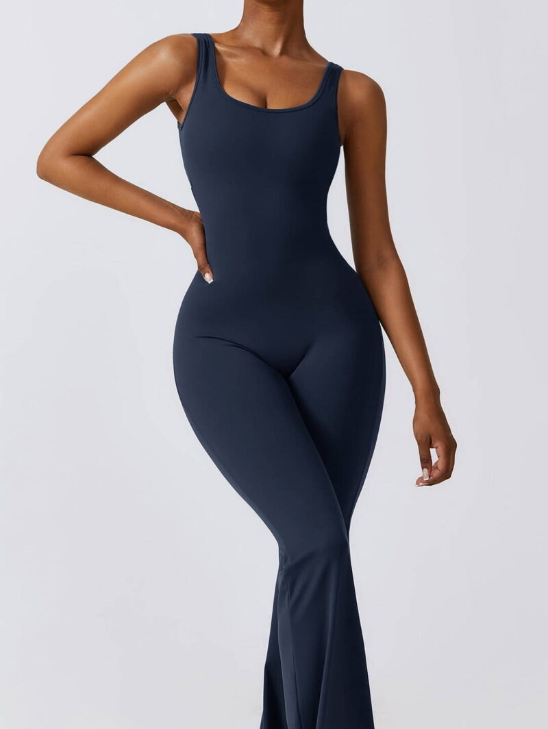 Trendy Flare-Bottom Yoga Jumpsuits with Scrunchy Butt Design - Stylish Activewear for Women