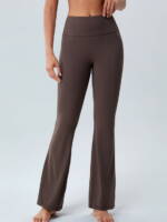 Trendy High-Rise Flared Yoga Pants with Scrunchy Accent Detail for Women