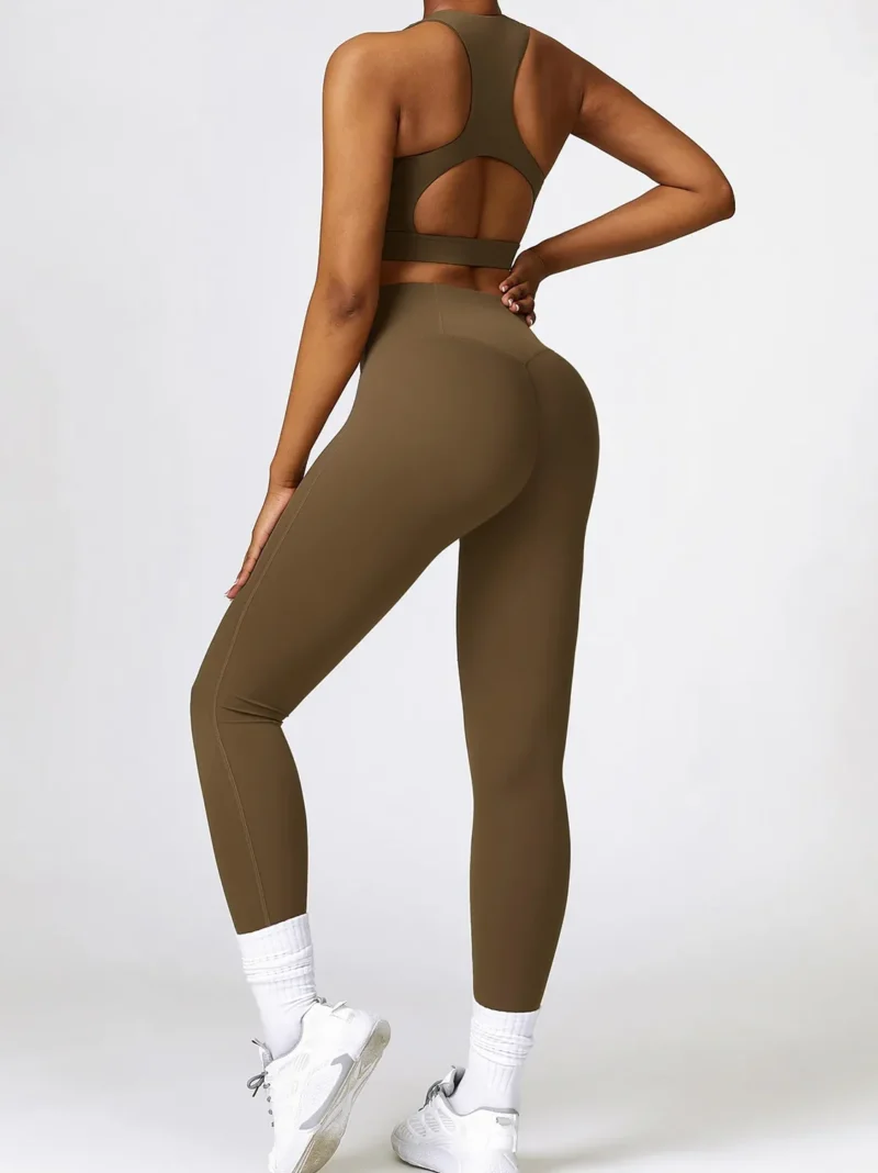 Turn Heads & Get Moving: Sexy Cut-Out Racerback Athletic Bra & High-Waist Elastic Athletic Leggings for a Flattering Fit & Maximum Performance.