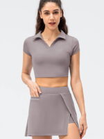 Womens Activewear: Golf Tennis Match Ready 2-Piece Outfit - Stylish & Breathable Crop Top & High Waist Skirt