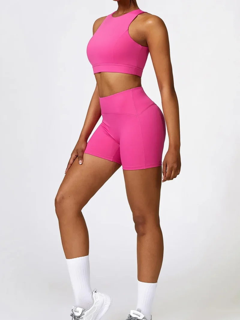 Womens Cut-Out Racerback Sports Bra & High-Waist Elastic Athletic Shorts Set - Perfect for Working Out, Running, Yoga, and More!