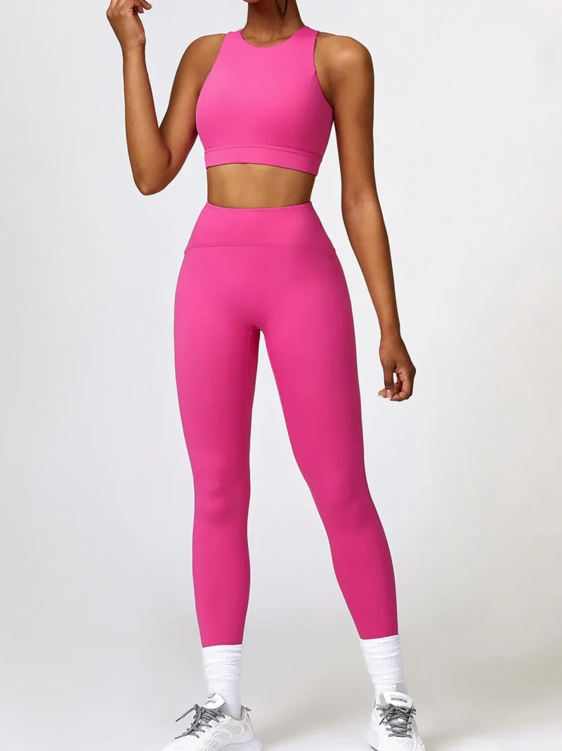 Womens Cut-Out Racerback Sports Bra & High-Waist Stretchy Gym Leggings - Perfect for Working Out!