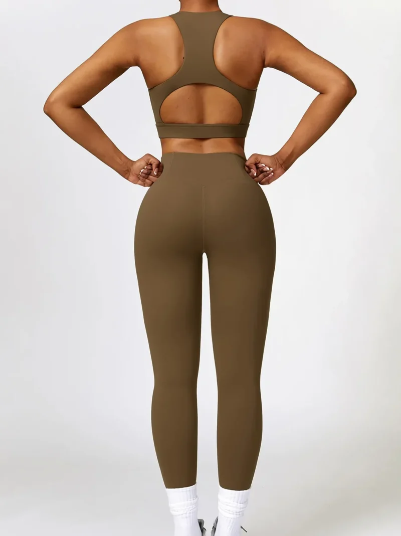 Womens Cut-Out Racerback Sports Bra & High-Waisted Elastic Gym Leggings - Perfect for Yoga, Running, and Training!