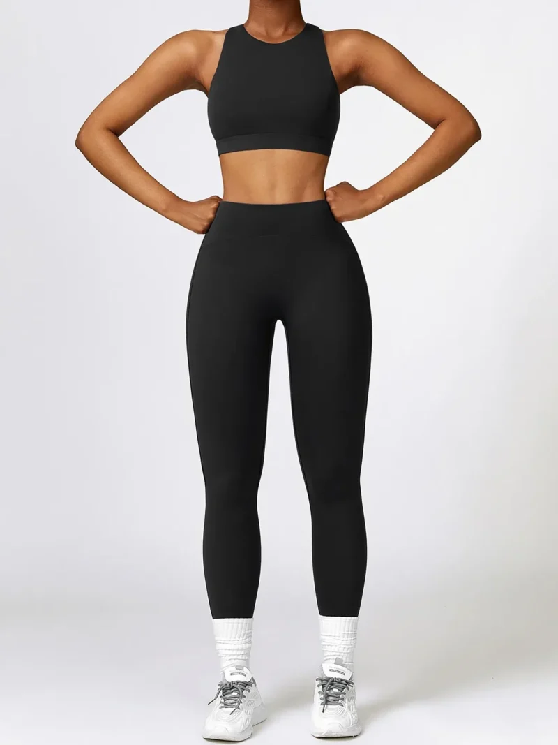 Womens Cut-Out Racerback Sports Bra & High-Waisted Stretchy Athletic Leggings for Women