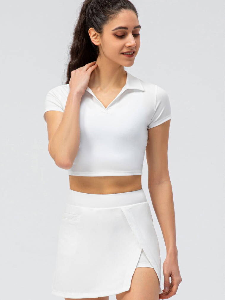 Womens Golf & Tennis Outfit: Activewear Crop Top & Flared High Waist Skirt - Perfect for Hitting the Links or Court!