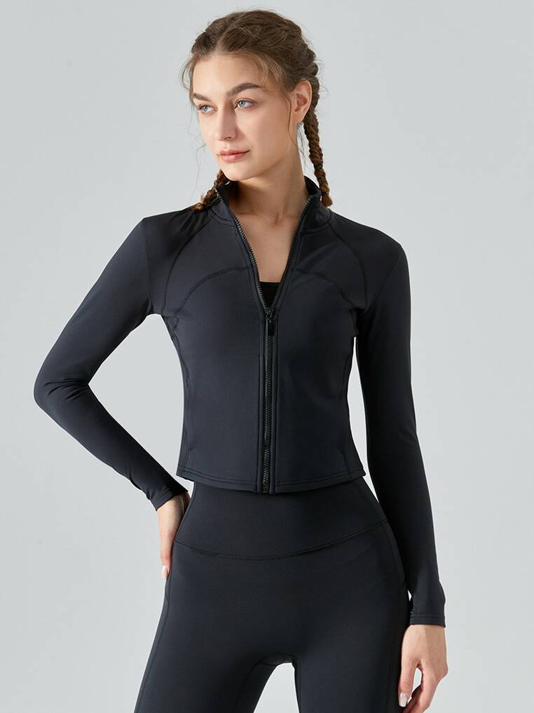 Womens Long Sleeve Zipper-Front Sporty Jacket with Pockets - Perfect for Active Lifestyles!