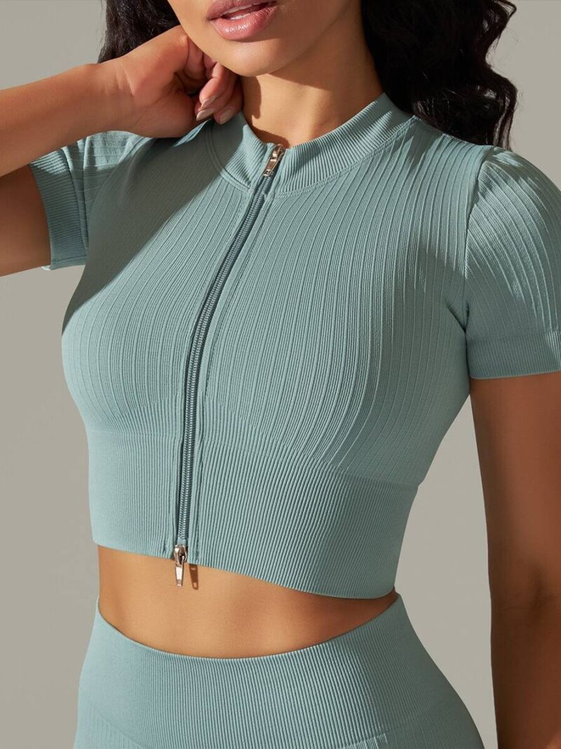 Women's Short-Sleeve Yoga Shirt with Zipper