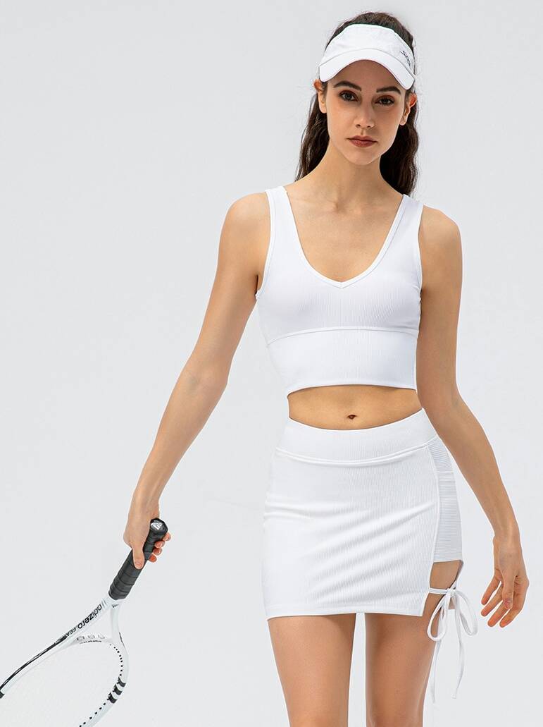 Womens Stylish Ribbed Strappy Tennis Skirt - Perfect for Activewear or Everyday Wear!