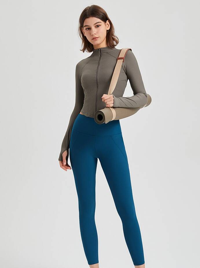 Womens Zippered Cropped Yoga Jacket with Thumbholes for Maximum Comfort and Mobility During Exercise and Workouts