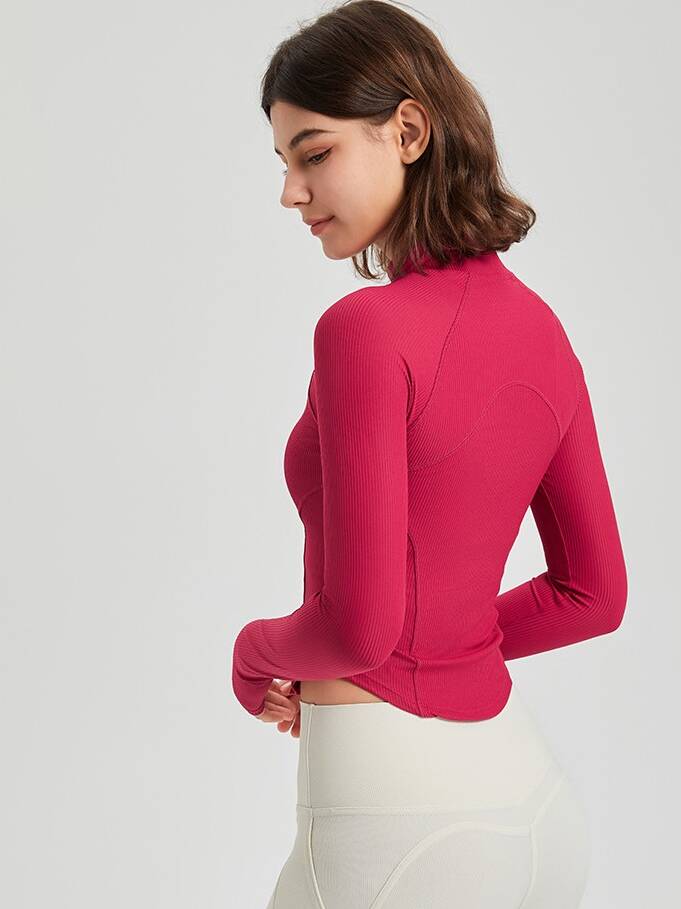 Zip-Up Cropped Yoga Jacket with Handy Thumb Loops