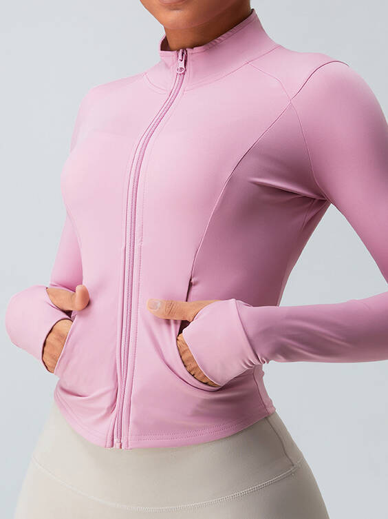 Zip-Up Long-Sleeve Yoga Jacket with Side Pocket - Soft & Comfy Womens Activewear Top