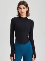 Zippy Cropped Workout Jacket with Thumbholes for Yoga, Pilates, and Everyday Wear