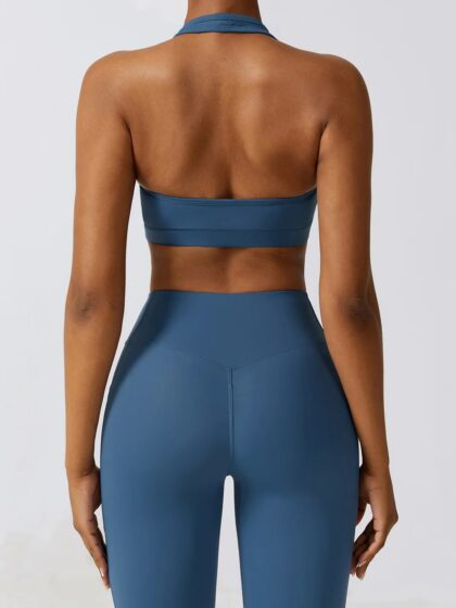 Boost Your Workouts with Our Halter Neck Backless Push-Up Sports Bra - Enhance Your Curves While You Exercise!