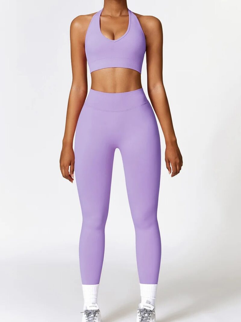 Elevate Your Workout with This Halter Neck High Impact Sports Bra & High Waisted Scrunch Butt Leggings Set