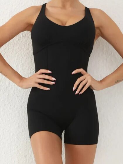 Flaunt Your Curves in This Sexy Scrunch Butt Sports Yoga Jumpsuit with Cross-Back Design - Perfect for Workouts & Lounging!