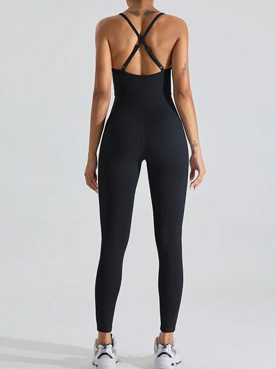 Flex and Flow in Style: Cross Backless One-Piece Yoga Suit for All-Levels of Fitness!