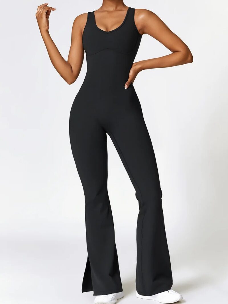 Flowy Backless Bell Bottom Jumpsuit - Yoga-Inspired, Ladylike Style
