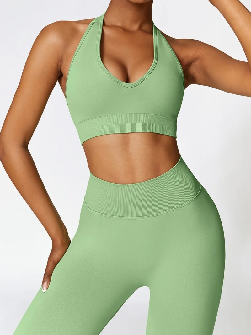 High Impact Halter Neck Sports Bra & Scrunch Butt Leggings with Waistband Set - Perfect for Exercise & Working Out!
