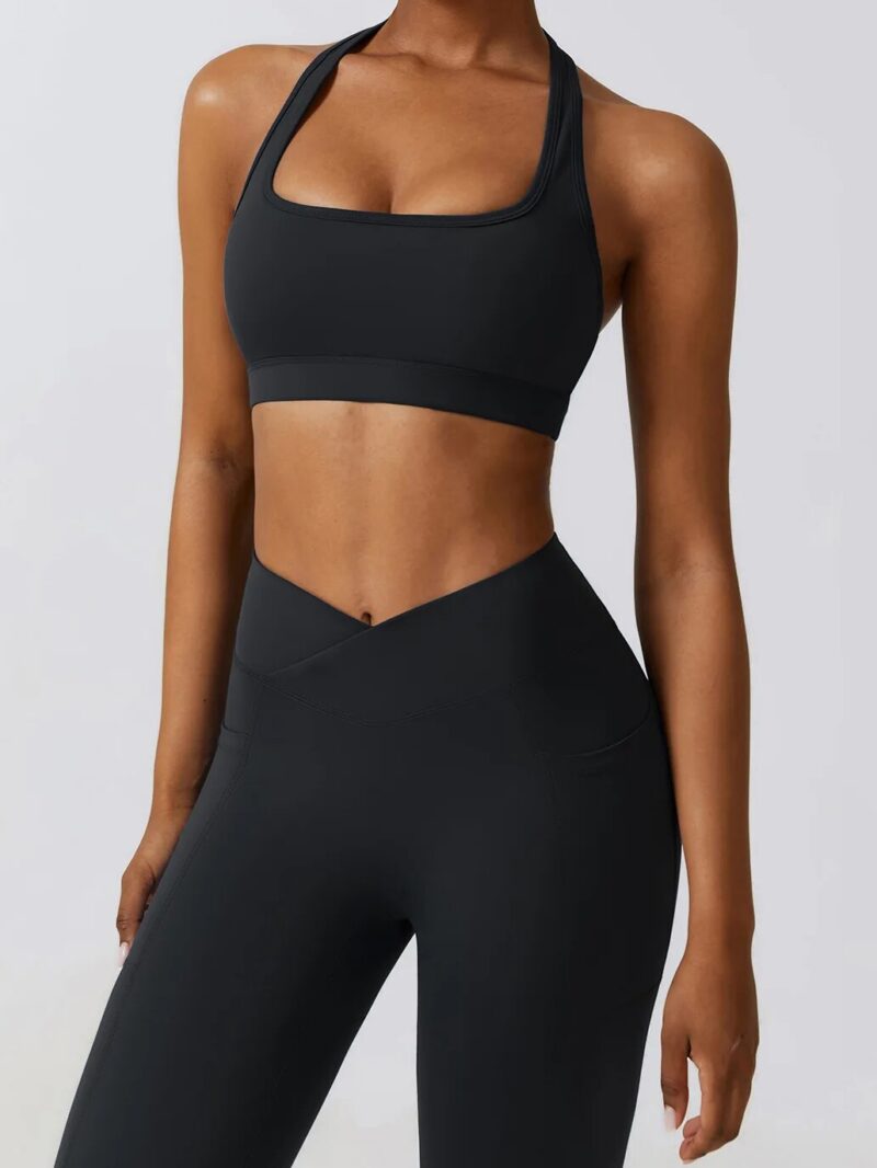 Ladylike Halter Neck Backless Sports Bra with Push-Up Enhancements for Maximum Support and Comfort