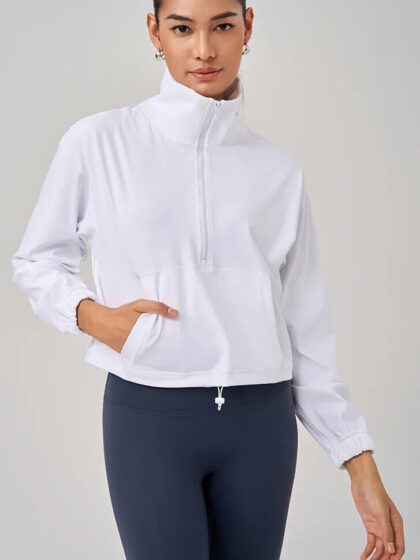 Luxurious Autumn Womens Half-Zip Cozy Pockets Yoga Jacket - Perfect for Working Out or Lounging