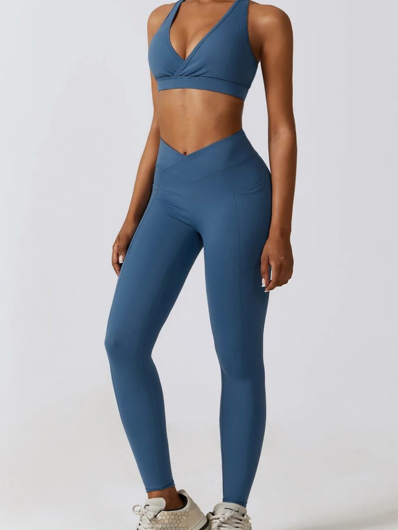 Racerback Athletic Bra & V-Waist Scrunchy Booty Leggings Outfit - Cut-Out Detail
