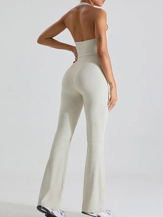 Sensual Halter Neck Bell-Bottom Yoga Jumpsuit - Flaunt Your Curves in Style!