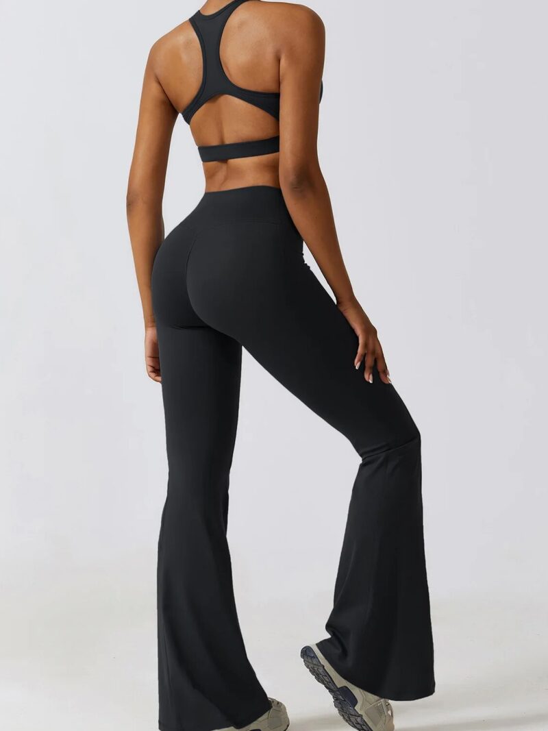 Sensual Sporty Style: Racerback Push-Up Bra & High-Waist Flared Leggings Set - Perfect for Yoga, Running, or Everyday Wear!