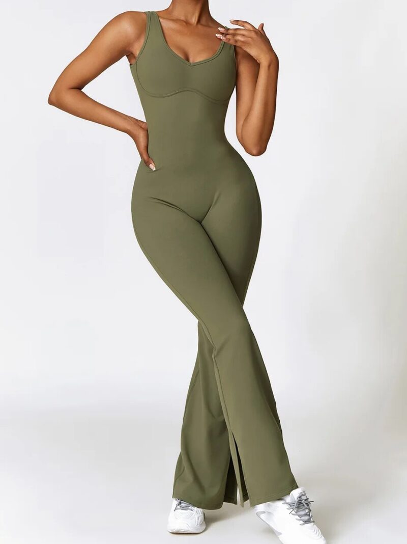 Sensual Stretchy Backless Bell Bottom Yoga Jumpsuit - Perfect for Flowing Movement & Unrestricted Breathing