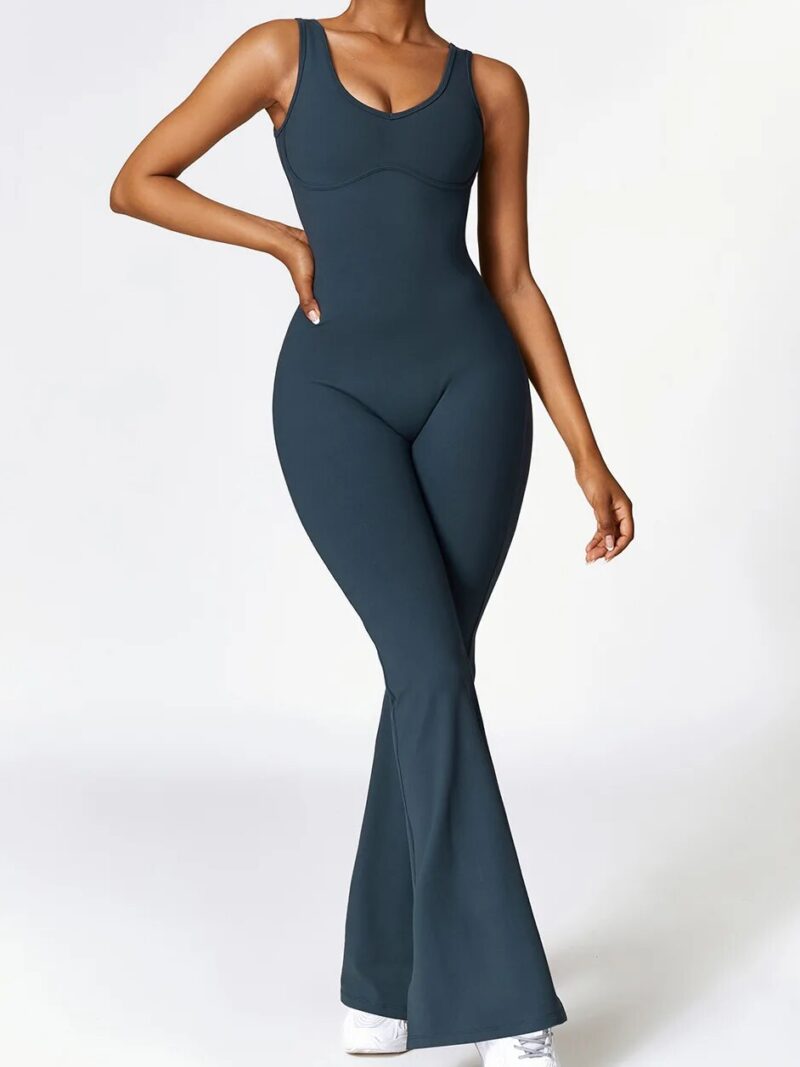 Slinky Backless Bell Bottom Yoga Jumpsuit - Show Off Your Moves!