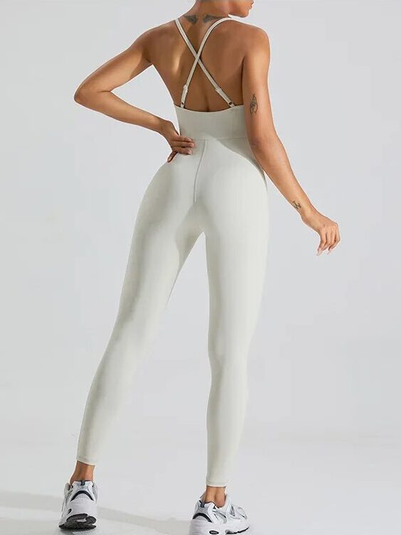 Stretch and Shine Yoga One-Piece: The Cross Backless Suit for Maximum Flexibility and Style!