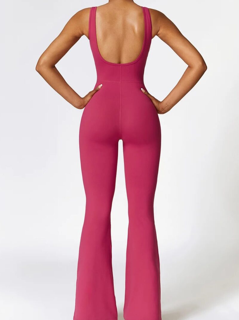 Stylish Backless Bell Bottom Yoga Jumpsuit | Flared Stretchy One Piece Outfit