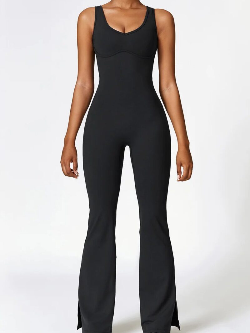 Stylish Backless Bell Bottom Yoga Jumpsuit | Flowy & Flattering Yoga Wear | Stretchy & Comfy One-Piece Outfit
